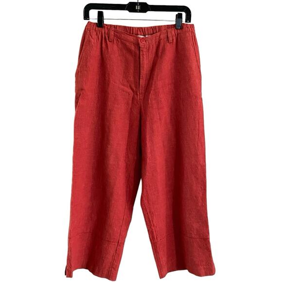 Field Gear 8 Linen Blend Wide Leg Crop Pants Orange Red Terracotta High Rise - Picture 1 of 4